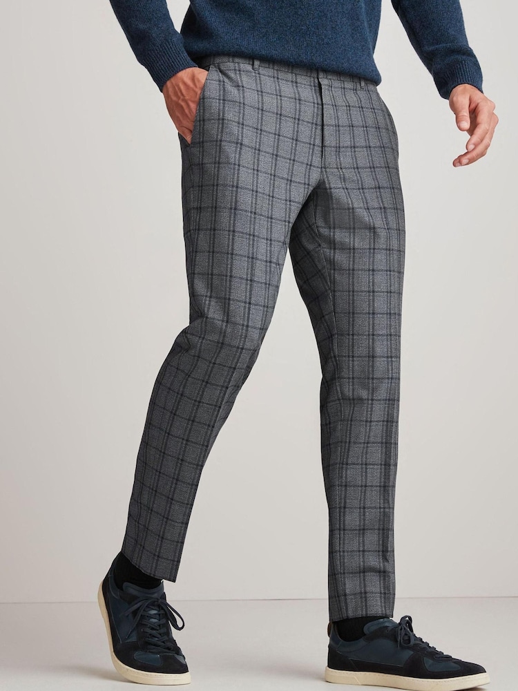 Grey/Blue Check Relaxed Tapered Fit Formal Joggers - Image 1 of 1