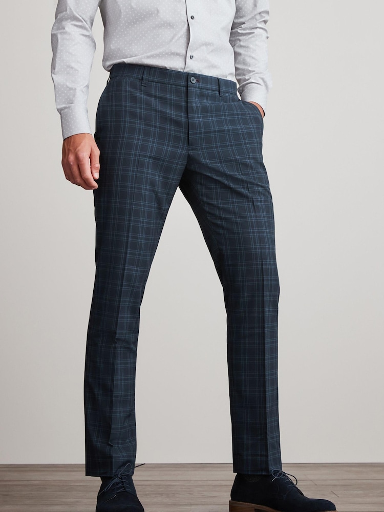 Bleu - Pantalon élégant à carreaux - Image 1 of 9