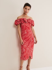 Phase Eight Red Senita Off Shoulder Ditsy Dress - Image 1 of 6