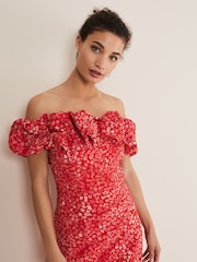 Phase Eight Red Senita Off Shoulder Ditsy Dress - Image 4 of 6
