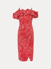 Phase Eight Red Senita Off Shoulder Ditsy Dress - Image 6 of 6