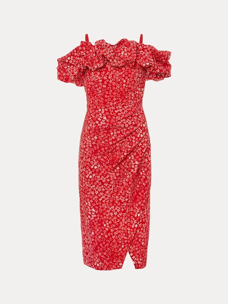 Phase Eight Red Senita Off Shoulder Ditsy Dress - Image 6 of 6
