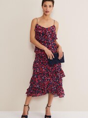 Phase Eight Blue Ballie Strappy Asymmetric Frill Dress - Image 1 of 6
