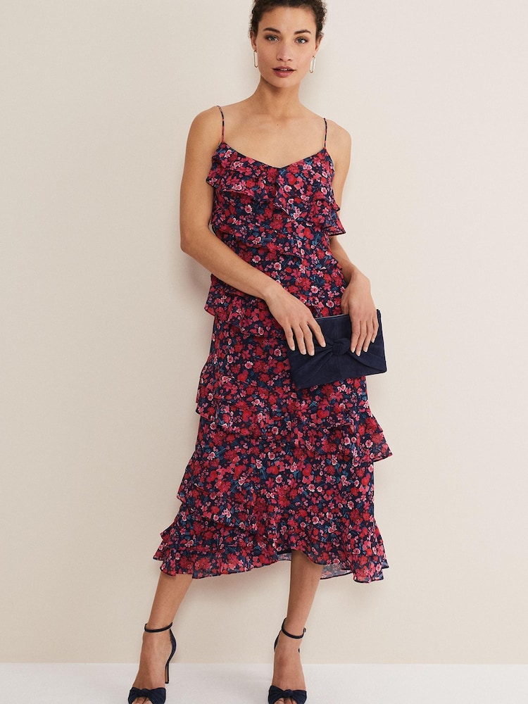 Phase Eight Blue Ballie Strappy Asymmetric Frill Dress - Image 1 of 6