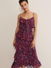 Phase Eight Blue Ballie Strappy Asymmetric Frill Dress - Image 3 of 6