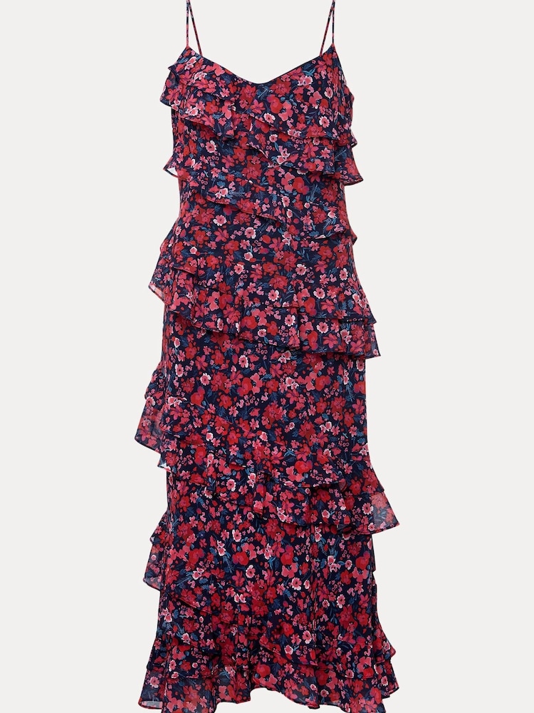 Phase Eight Blue Ballie Strappy Asymmetric Frill Dress - Image 6 of 6