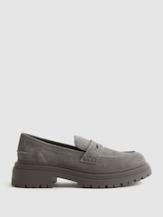 Reiss Grey Adele Leather Chunky Cleated Loafers - Image 1 of 5