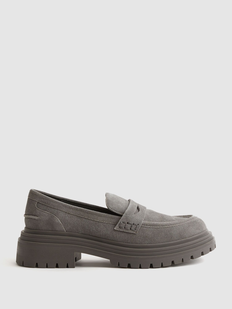 Reiss Grey Adele Leather Chunky Cleated Loafers - Image 1 of 5