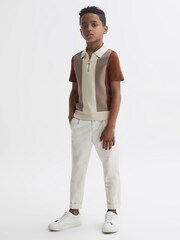 Reiss Tobacco/Ecru Milton Half-Zip Striped Polo Shirt - Image 3 of 6