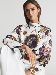 Reiss Cream Annie Retro Print Blouse - Image 4 of 6