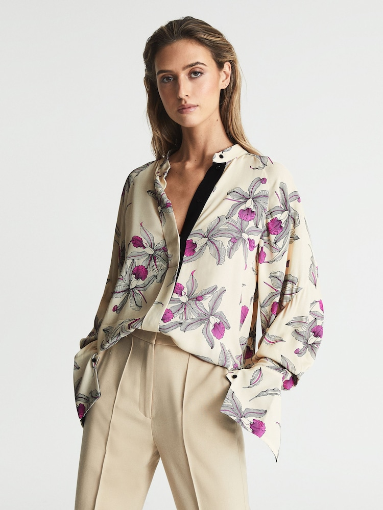Reiss Neutral/Pink Tilly Orchid Print Blouse - Image 1 of 6