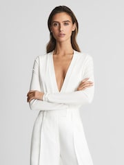 Reiss Ivory Dana Long Sleeve Plunge Neckline T-Shirt - Image 1 of 5