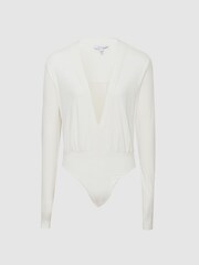 Reiss Ivory Dana Long Sleeve Plunge Neckline T-Shirt - Image 2 of 5