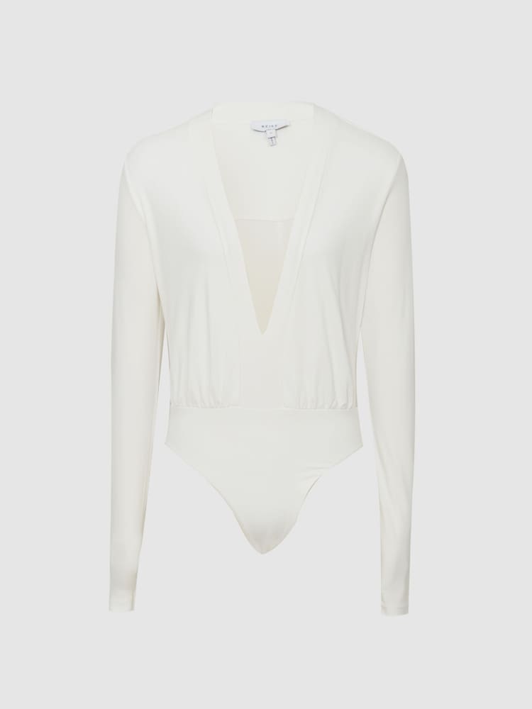 Reiss Ivory Dana Long Sleeve Plunge Neckline T-Shirt - Image 2 of 5