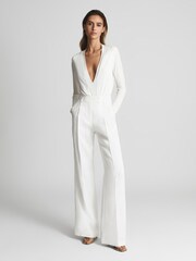 Reiss Ivory Dana Long Sleeve Plunge Neckline T-Shirt - Image 3 of 5