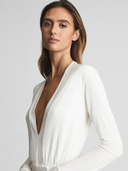 Reiss Ivory Dana Long Sleeve Plunge Neckline T-Shirt - Image 4 of 5