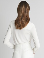 Reiss Ivory Dana Long Sleeve Plunge Neckline T-Shirt - Image 5 of 5
