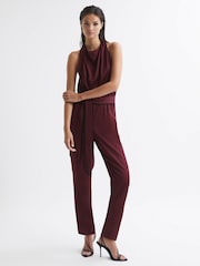 Reiss Burgundy Red Frida Bow-Back Jumpsuit - Image 1 of 5