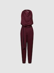 Reiss Burgundy Red Frida Bow-Back Jumpsuit - Image 2 of 5