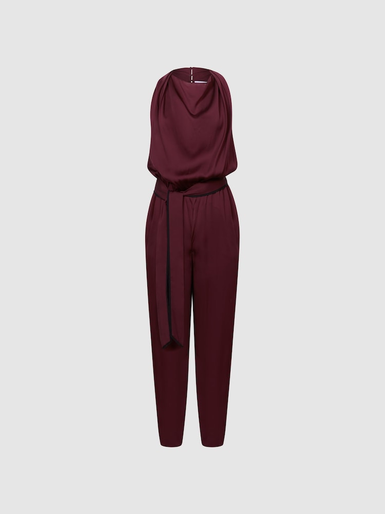 Reiss Burgundy Red Frida Bow-Back Jumpsuit - Image 2 of 5