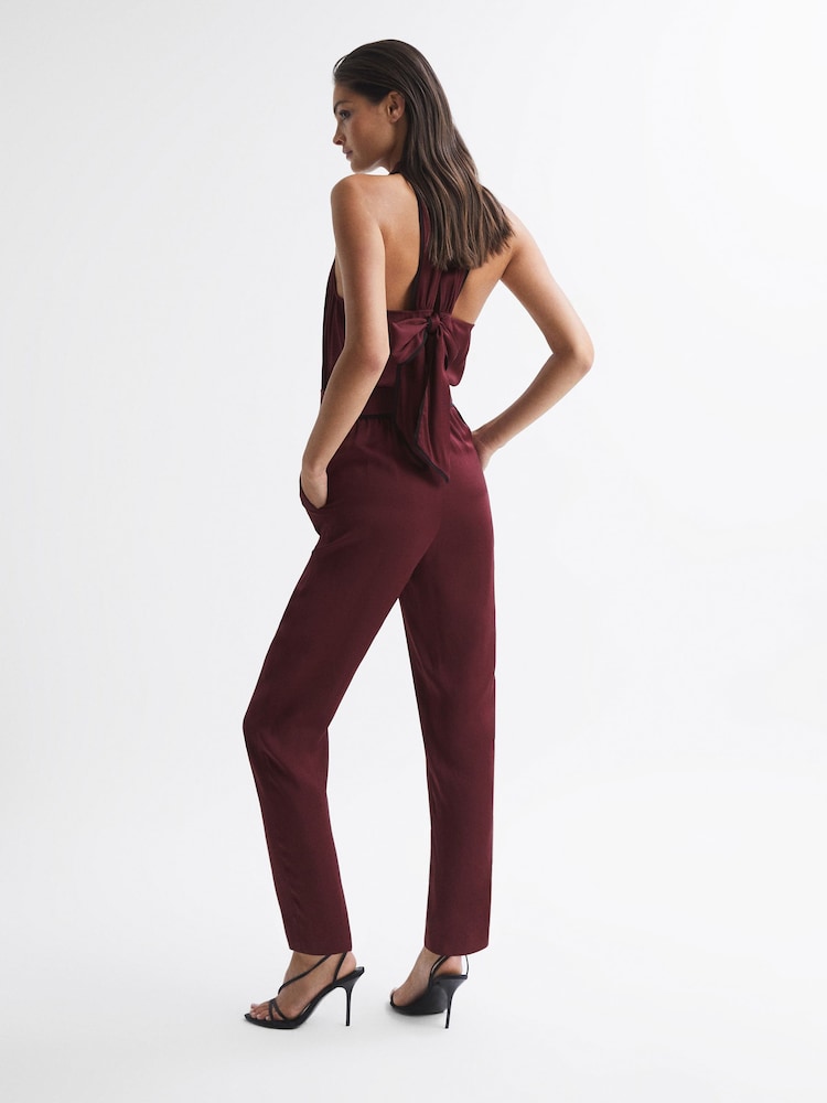 Reiss Burgundy Red Frida Bow-Back Jumpsuit - Image 5 of 5