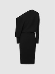 Reiss Black Lara Off-The-Shoulder Ribbed Midi Dress - Image 2 of 5