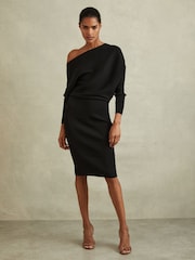 Reiss Black Lara Off-The-Shoulder Ribbed Midi Dress - Image 4 of 5