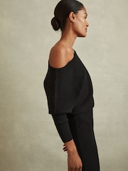 Reiss Black Lara Off-The-Shoulder Ribbed Midi Dress - Image 5 of 5