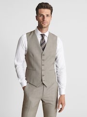 Reiss Soft Grey Lowry Birdseye Slim Fit Waistcoat - Image 1 of 7