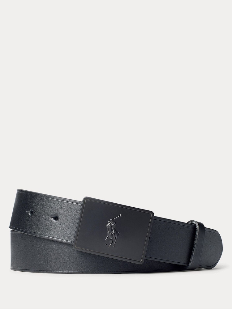 Polo Ralph Lauren Black Pony Plaque Leather Belt - Image 1 of 2