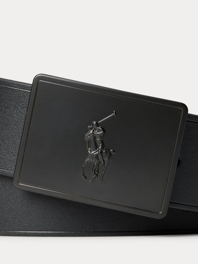 Polo Ralph Lauren Black Pony Plaque Leather Belt - Image 2 of 2