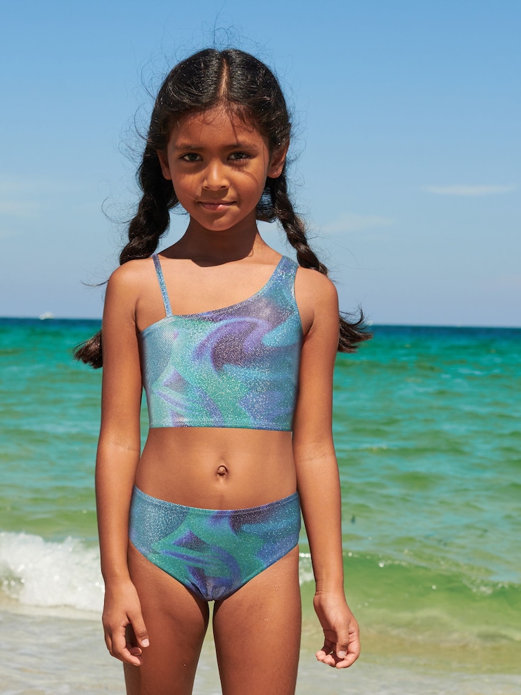 Green/Blue One Shoulder Bikini (3-16yrs) - Image 1 of 5