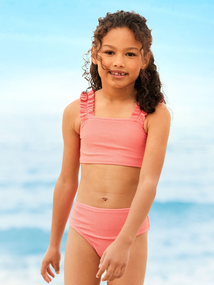 Coral Pink Ruched Strap Bikini (3-16yrs) - Image 1 of 6 Coral Pink Ruched Strap Bikini (3-16yrs) - Image 1 of 6