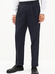 Navy Fashion Pleat Stretch Smart Trousers - Image 1 of 9