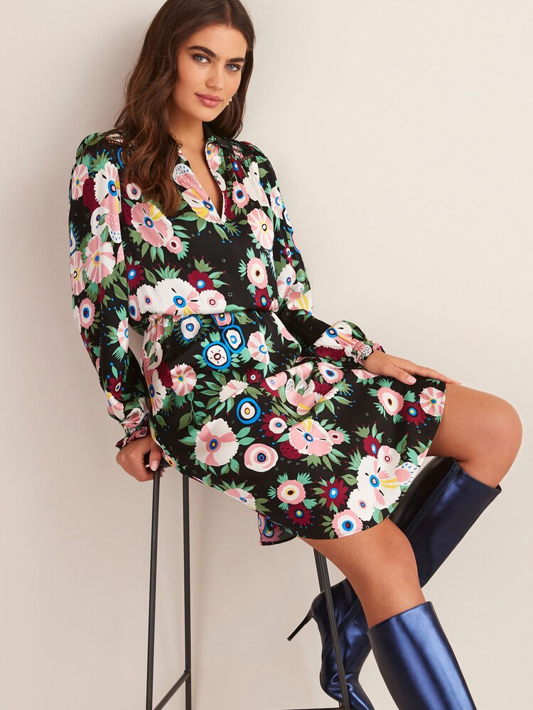 Celia Birtwell x Next. Griselda Shirred Shoulder Mini Dress - Image 1 of 5 Celia Birtwell x Next. Griselda Shirred Shoulder Mini Dress - Image 1 of 5