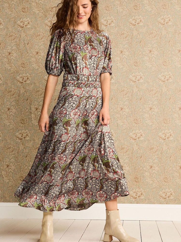 Morris & Co./Kennet/Braun/Print - Midikleid mit Rückendetail - Bild 1 von 5