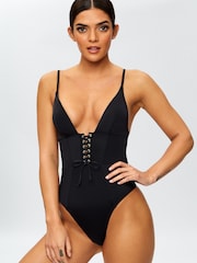 Ann Summers Black Catalina Soft Lace-Up Swimsuit - Image 1 of 4