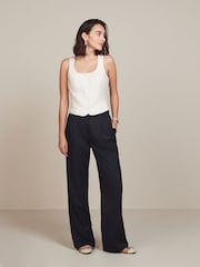 Navy Blue Tailored Wide Leg Trousers - Image 2 of 5