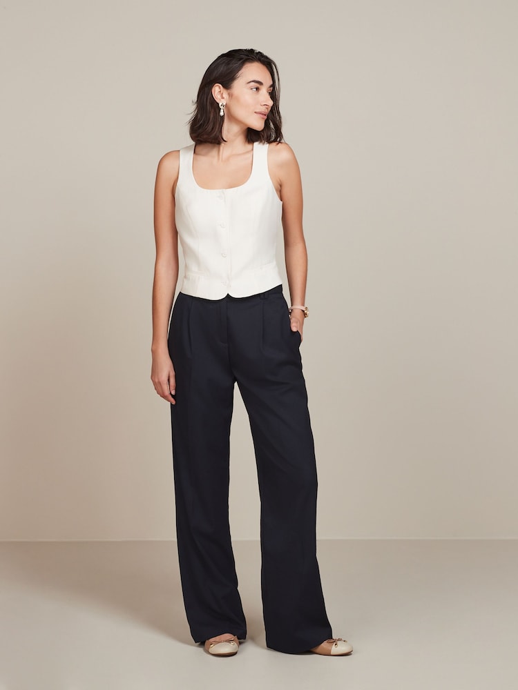 Navy Blue Tailored Wide Leg Trousers - Image 2 of 5 Navy Blue Tailored Wide Leg Trousers - Image 2 of 5