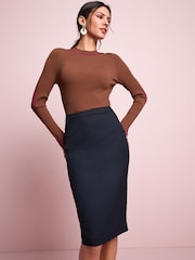 Navy Blue Tailored Midi Pencil Skirt - Image 1 of 6