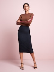 Navy Blue Tailored Midi Pencil Skirt - Image 4 of 6