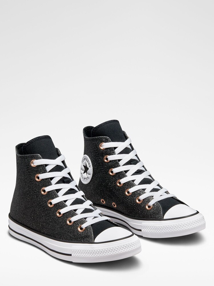 Converse Black Converse Glitter High Top Trainers - Image 3 of 6