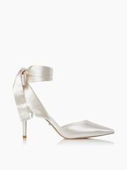 Dune London White Satin Daliah Ankle Tie Wedding Shoes - Image 1 of 4