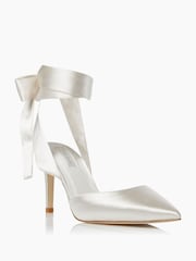 Dune London White Satin Daliah Ankle Tie Wedding Shoes - Image 2 of 4