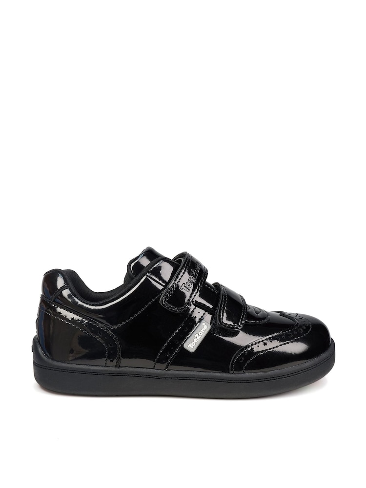 Toezone Gina Black Patent Brogue Rip Tape Fastening School Shoes - Image 1 of 9
