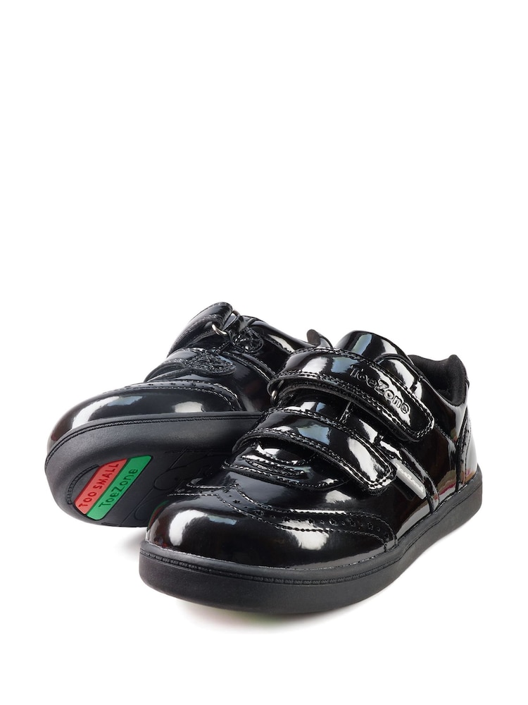 Toezone Gina Black Patent Brogue Rip Tape Fastening School Shoes - Image 2 of 9