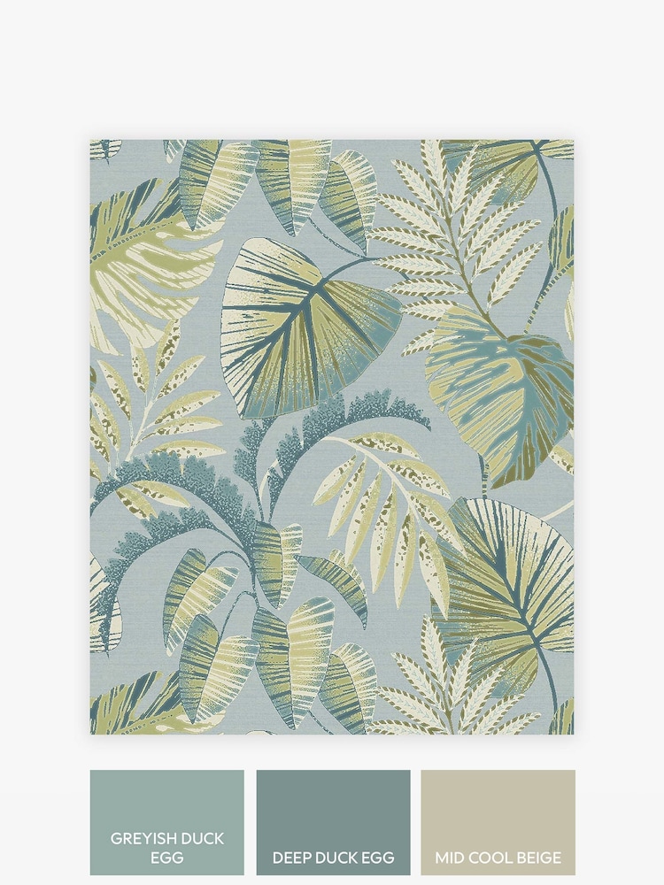 Duck Egg Blue Jungle Leaves A4 Wallpaper Sample - Image 3 of 3