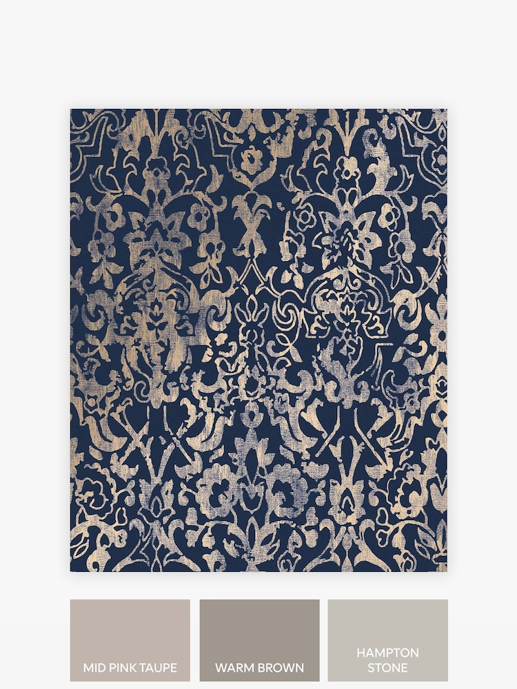 Blue Majestic Damask A4 Wallpaper Sample - Image 2 of 3