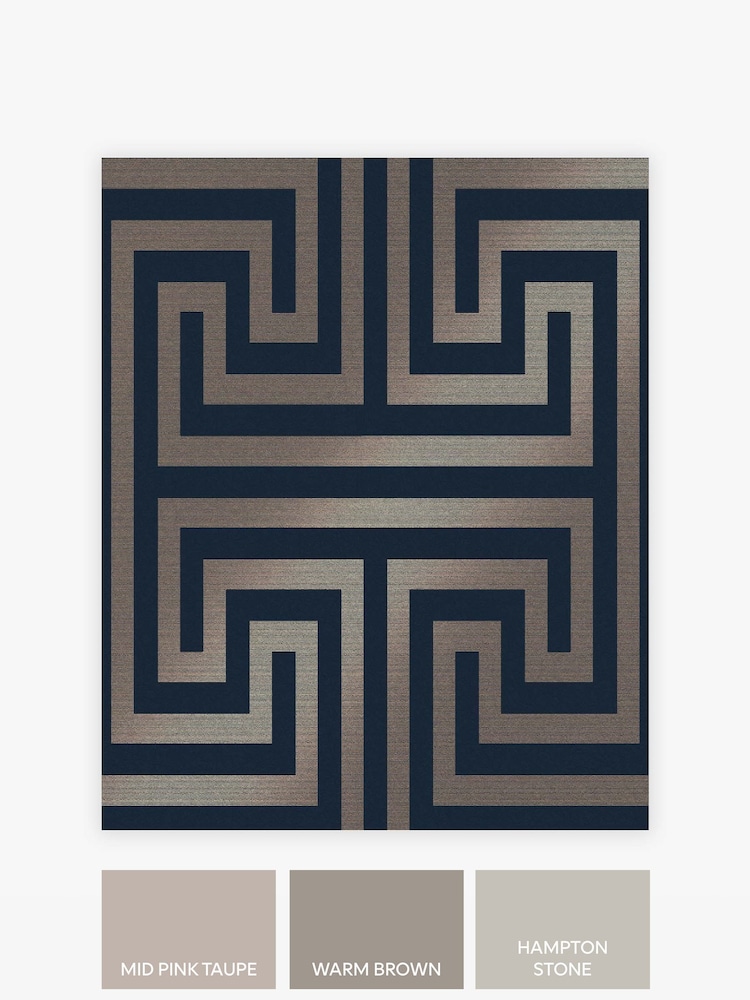 Navy Chic Geometric Fretwork A4 Wallpaper Sample - Image 3 of 3