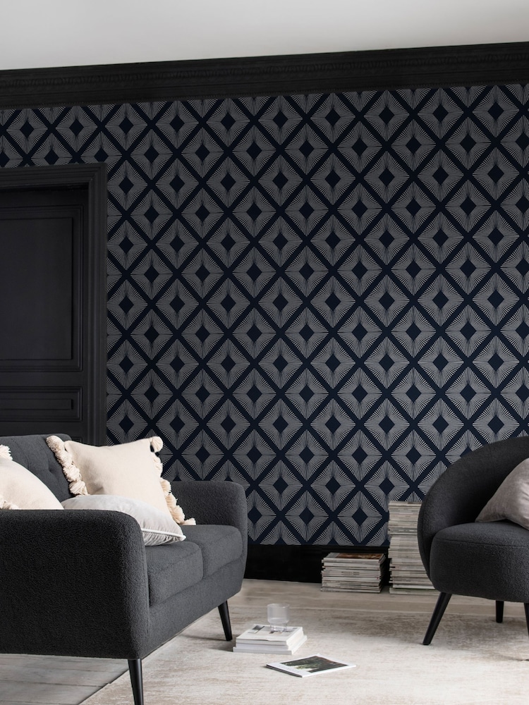 Navy Chic Geometric Diamond A4 Wallpaper Sample - Image 1 of 3